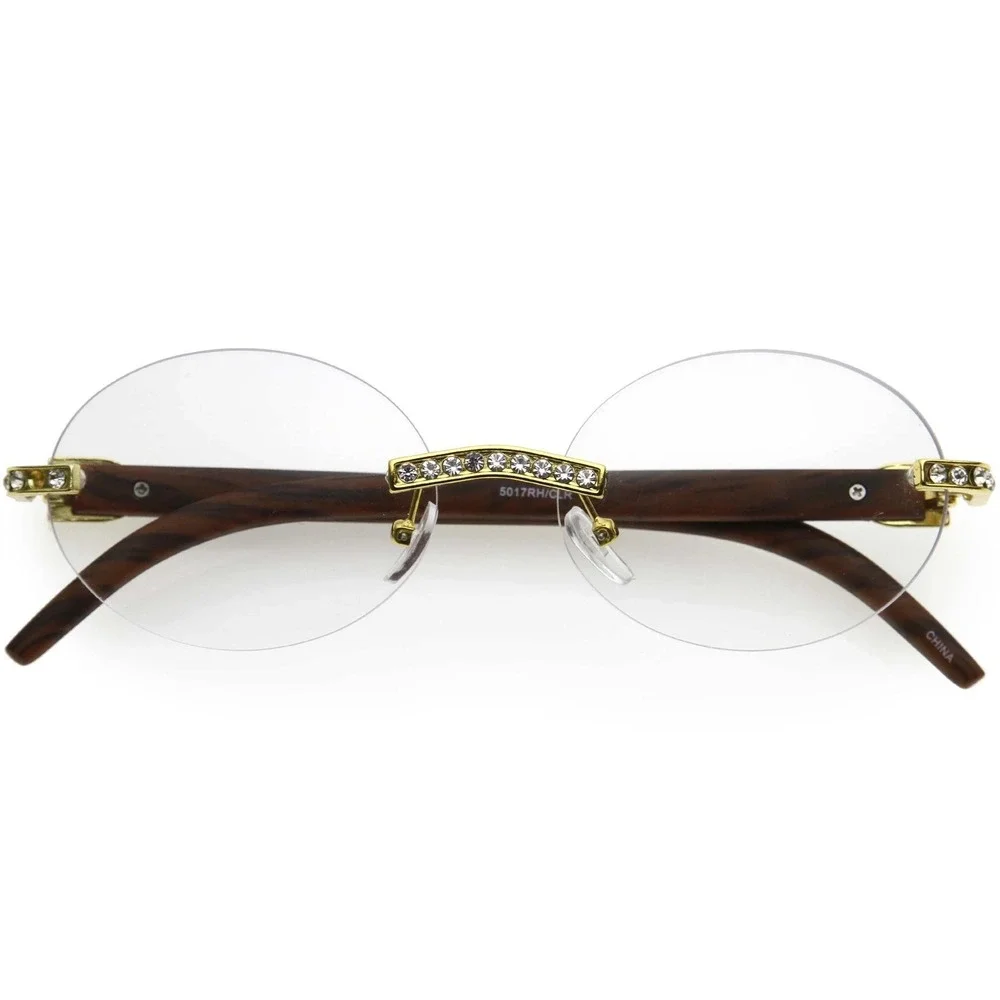 Fashion Sunglasses Men Rhinestone Wood Grain Frame Hip‎ Hop Shades Retro Classic